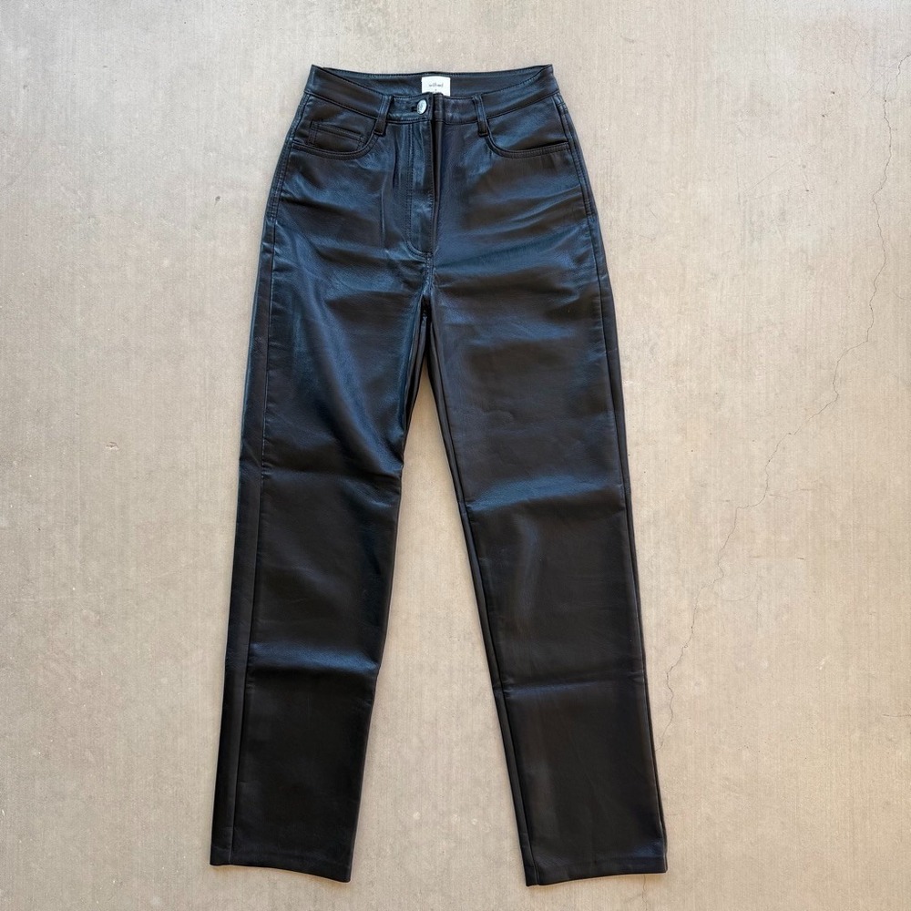 Wilfred Aritzia Vegan Leather Pants Womens 4 Black High Rise Straight Leg Trouse
